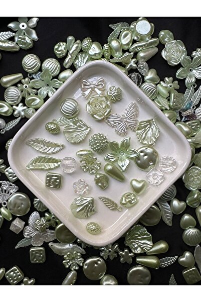 Bijumix Aksesuar 40 Adet Sedefli Yeşil Şeffaf Karışık Figürlü Plastik Boncuk