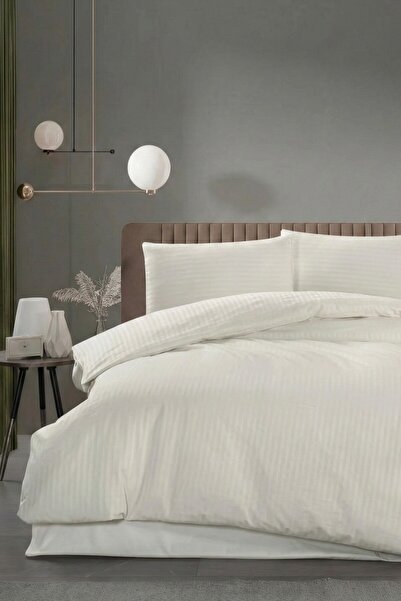 Miabella Home Set de lenjerie de pat din satin de bumbac cu dungi duble Set d...