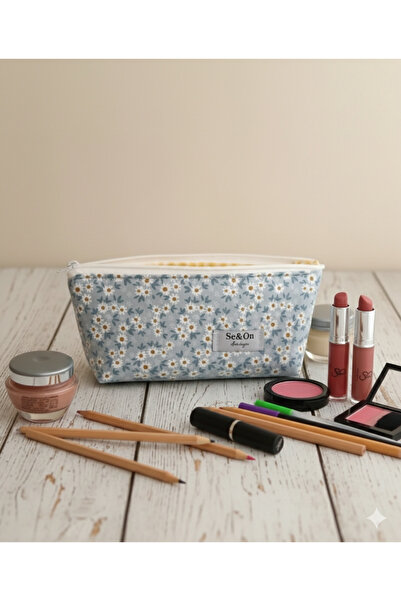 Se&On dizayn Papatya desen beyaz fermuarlı tek gözlü kalemlik kalem kutusu cü...