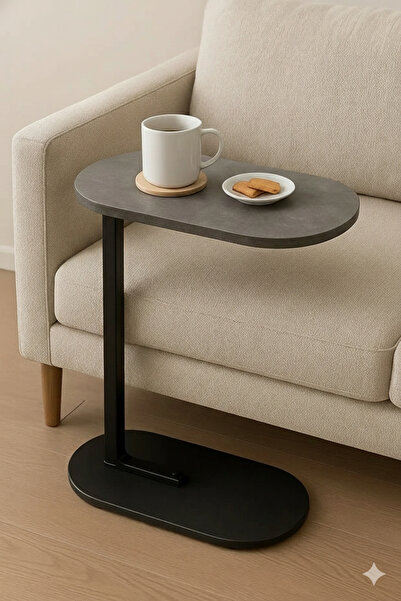 Generic طاولة قهوة عصرية | طاولة جانبية على شكل حرف C بسطح خشبي وإطار معدني أ...