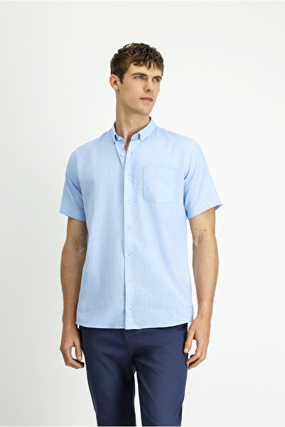 Kiğılı Short Sleeve Relaxed Fit Buttoned Collar Linen Look Cotton Sports Shirt