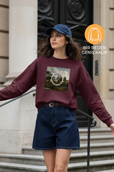 Amia&Co. Roșu Claret guler rotund cu căptușeală din fleece cu imprimeu suprad...