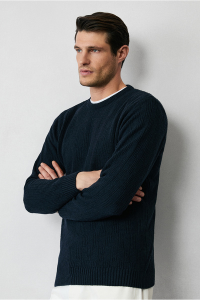 Kiğılı Pulover de tricotaj cu model de lână cu decolteu - Potrivire obișnuită