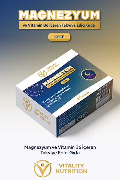 Vitality Nutrition Magnezyum Gece 60 Kapsül ( Bisglisinat + L-treonat + Vitam...