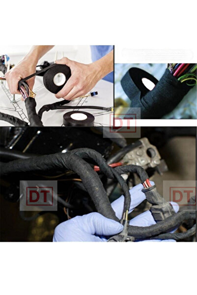 KL HOME 29mm X 15 Metre Alman Otomotiv Kullanılan Kablo Yanmaz Bez Bant Sıyah...
