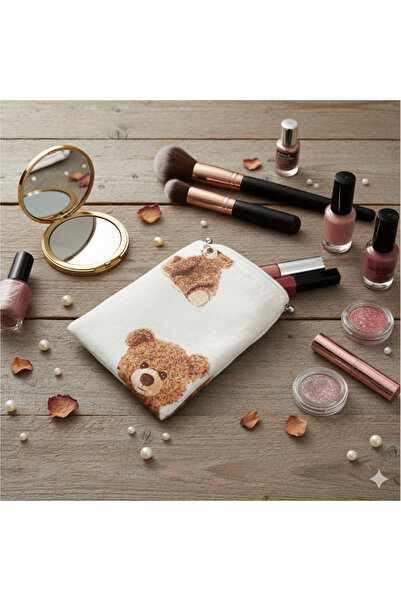 Se&On dizayn Ayıcık desenli beyaz fermuarlı astarli kucuk cüzdan mini makyaj ...