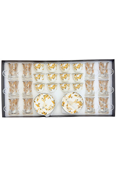 ALQANNAS طقم شاي وقهوة 3طقم من 6 قطعة | أكواب شاي زجاجية كريستالية بطبعة زهور...