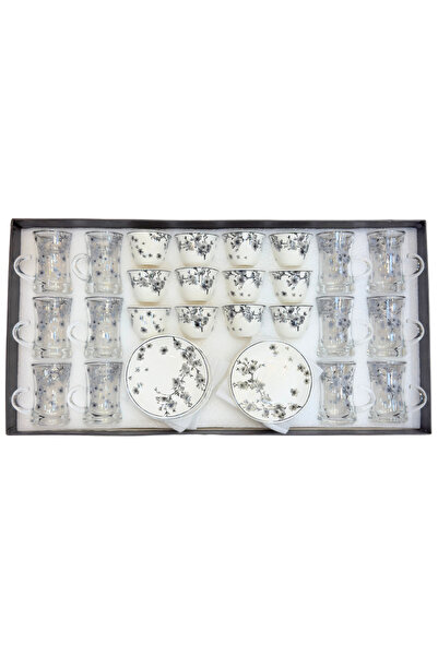 ALQANNAS طقم شاي وقهوة 3طقم من 6 قطعة | أكواب شاي زجاجية كريستالية بطبعة زهور...