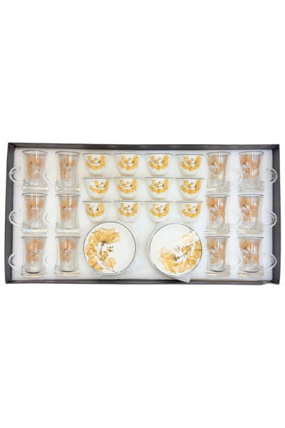ALQANNAS 36 Piece Tea and Coffee Set | Floral Print Crystal Glass Tea Cups wi...
