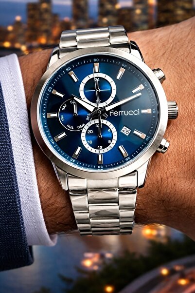 Ferrucci 3 atm waterproof Steel Case Steel Cord Men's Wrist Watch with Bracel...