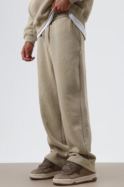 VAMOSCLO Washable Baggy Sweatpants Bottom Khaki