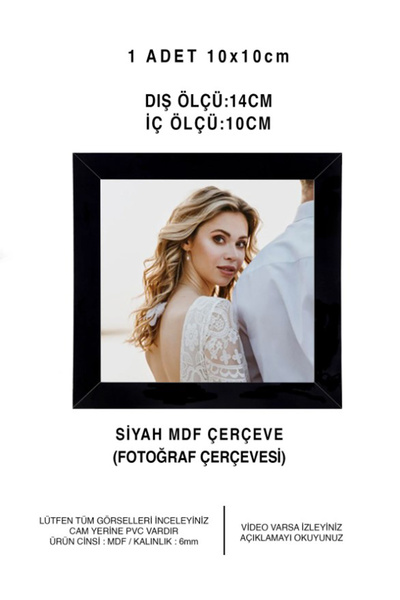 yhfoto 10x10 Ahşap Siyah Çerçeve - 1 Adet Siyah Çerçeve- Mdf Çerçeve