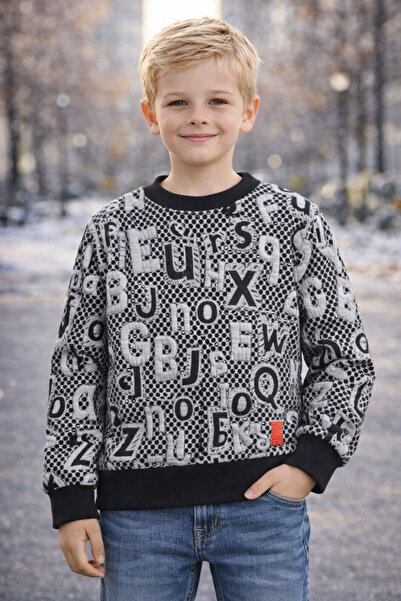 NANİCA Black Men's Waiter Embroidered Crew Neck Sweatshirt 6-16 Years