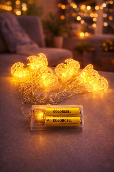 ALSHOP 3 Metre 20 Ledli Mini Hilal Yıldız Led Pilli Sarkıt Loş Işık