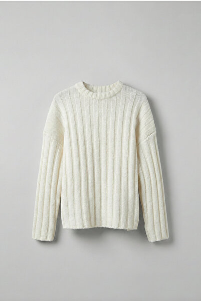 ablukaonline Men's Oversize Thick Ribbed Knit Sweater Ecru