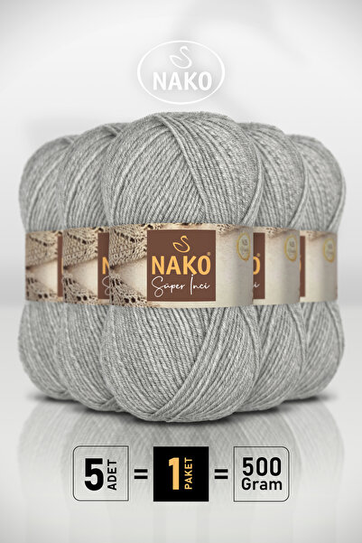 NAKO Super Pearl - 195 Light Grey - 5-Pack - 100Gr/260M - Hand Knitting Yarn ...