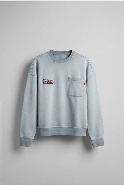 ablukaonline Ανδρικό φούτερ με λαιμόκοψη με λεπτομέρεια τσέπης σε γκρι χρώμα