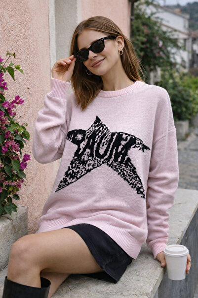 Get Crazy Women's Star Patterned Oversized Knitwear Sweater