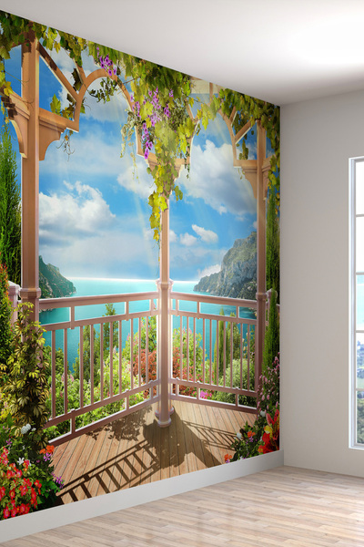 dreamwall Deniz Manzaralı Balkon Desenli Tekstil Duvar Kağıdı