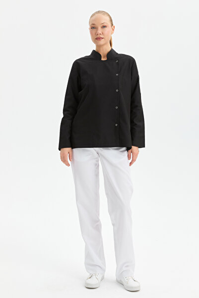 MyChef Aşçı Ceketi Siyah Alpaka Zena Yaka Kadın Şef Kıyafeti