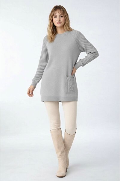 MAMAYAGA Women's Long Sleeves Self-Textured Crew Neck Tunic Oversized Stylish...