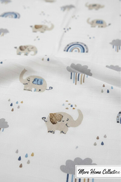 MORE HOME 1 Adet BULUT & Gök Kuşaklı 90X90 cm %100 Pamuk Tek Katlı Müslin Kum...