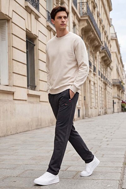 TOMMY LIFE Antrasit Melanj - Siyah Fermuar Cepli Dar Kalıp Klasik Paça Erkek ...