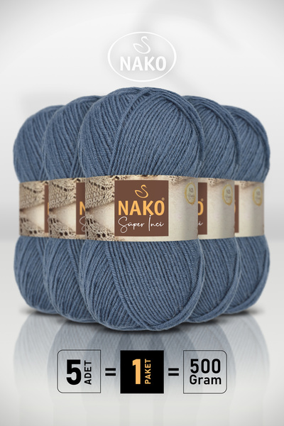 NAKO Süper İnci - 185 Fırtına Mavi - 5'li Paket - 100gr/260m - El Örgü İpi - ...