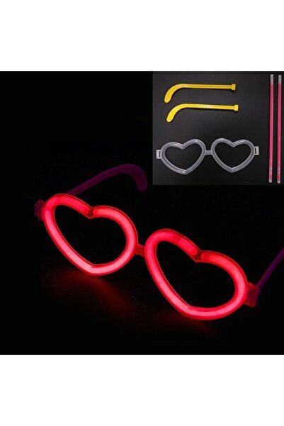 partidolu Kalpli Glow Parlayan Parti Gözlüğü Neonlu Kırmızı Renk1 Adet RETRO
