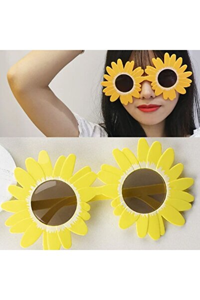 partidolu Sunflower Ayçiçeği Şekilli Parti Gözlüğü 1 Adet Sarı Renk hawai retro