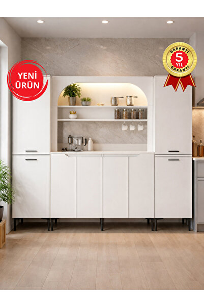 dorpek Melinta 4 Kapaklı LED'li Mutfak Dolabı & 2*Singa Sepetli Çok Amaçlı Do...