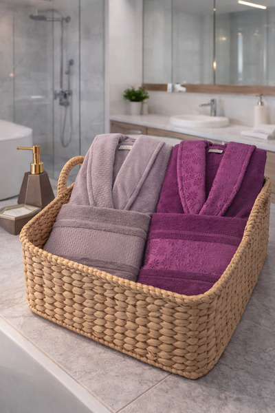 Özdilek Blossom Happy Aile Bornoz Seti- Antrasit Mürdüm