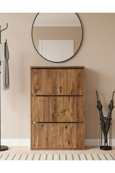 mobilyapratik Düşer Kapak Ayakkabılık Kayar Raflı Ayakkabılık 3 Bölmeli