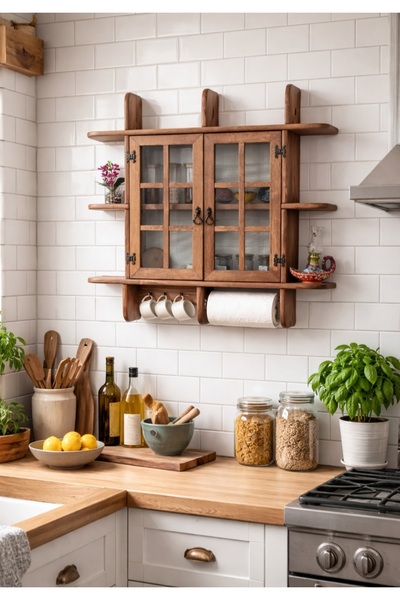 BozYapıDekorasyon Doğa Doğal Ahşap Dekoratif Terek Mutfak Rafı Baharatlık