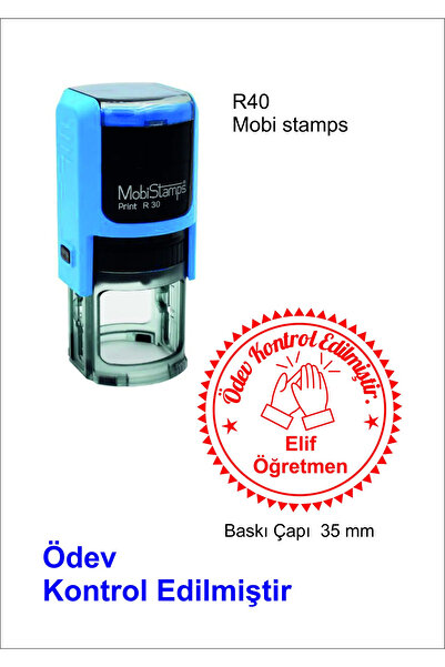 Mobistamps ختم المعلم - تم التحقق من الواجبات المنزلية - ختم - R40 - أحمر