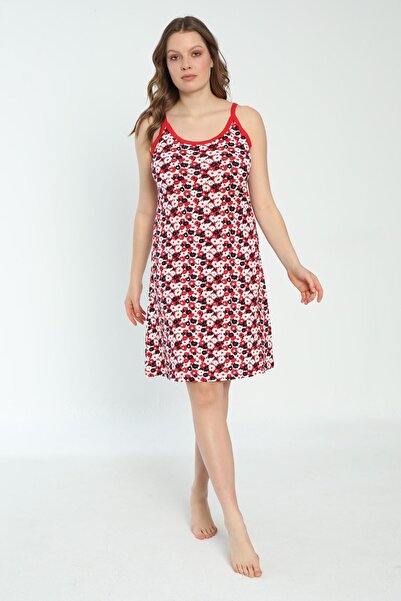 İntensive Patterned Strap 100% Cotton Summer Dress
