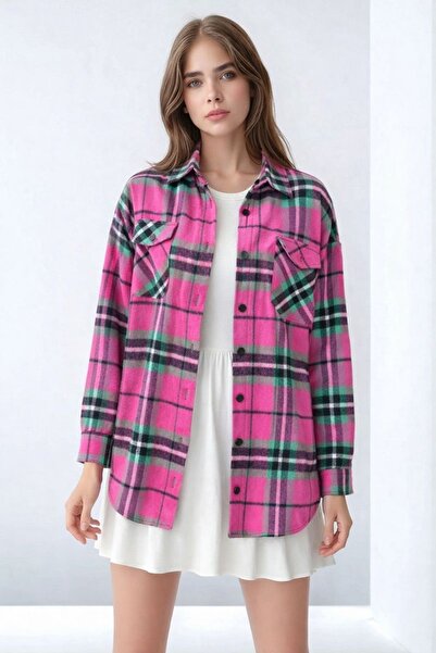 MAMAYAGA Women's Pattern Block Lumberjack Oversized Loose and Wide Fit Casual...