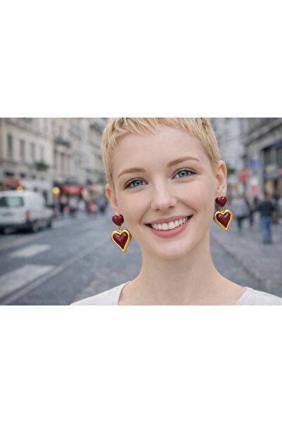 PaminBags Aksesuar Heart Pierced Strip Pearl Stone Heart Earrings Lns00133