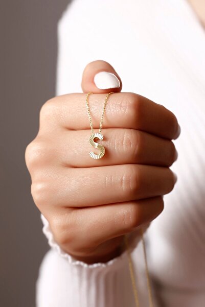 SARIASLAN S Harfli Gümüş Kolye 14 Ayar Altın Suyu Üstü Özel Kesim Çift Taraflı