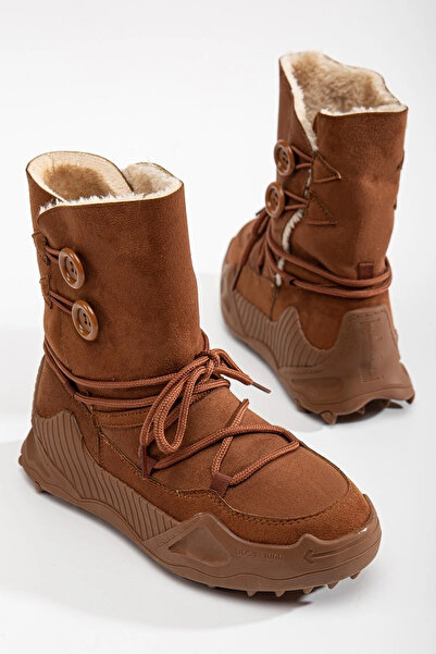 Lively Stylish حذاء نسائي من كينجا بنعل سميك ومزين بأزرار ومبطن بالفرو من الد...