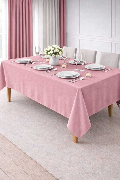 PerdeYap1980 مفرش طاولة مخملي الملمس بلون وردي فاتح