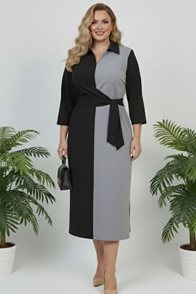 Koza Butik Rochie de damă cu guler cămașă de mărime mare 5399-26