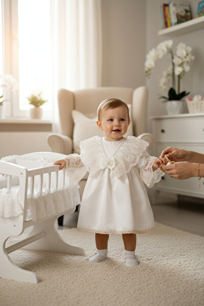 GabrielleBebe Rochie de botez Barbie cu dantelă brodată și bentiță de culoare...