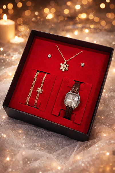 wesscollection Kadın Kol Saati Kolye Bileklik Ve Küpe Seti - GÜMÜŞ KAHVE