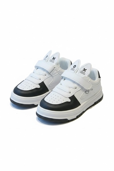 Superbaby Adidasi albi cu negru Bunny pentru copii pentru primii pasi, cu arici