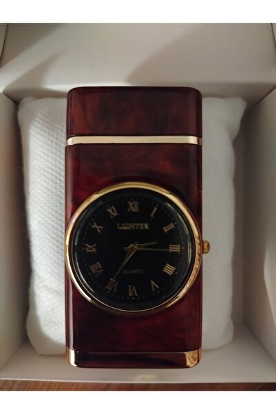 AYKE AKSESUAR Kişiye Özel İsim Baskılı Saatli Ahşap Desenli Işıklı Turbo Çakmak