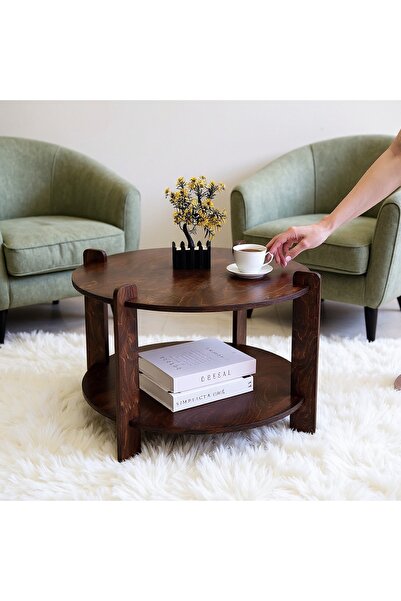 Vera Concept Home Ahşap Yuvarlak İki Raflı Orta Sehpa Zigon Sehpa Kahve Sehpa...