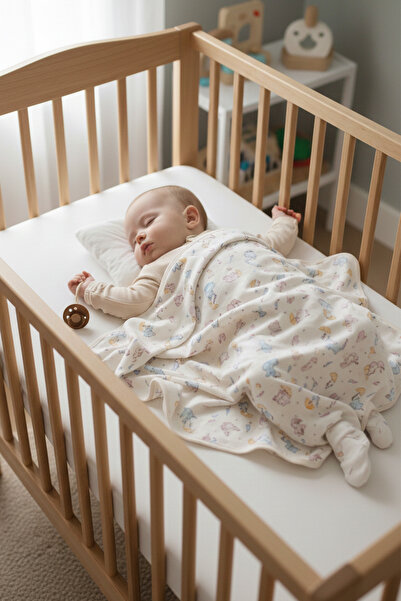 MAHFEL %100 Pamuklu Organik Fil Baskılı Bebek Çocuk Battaniyesi