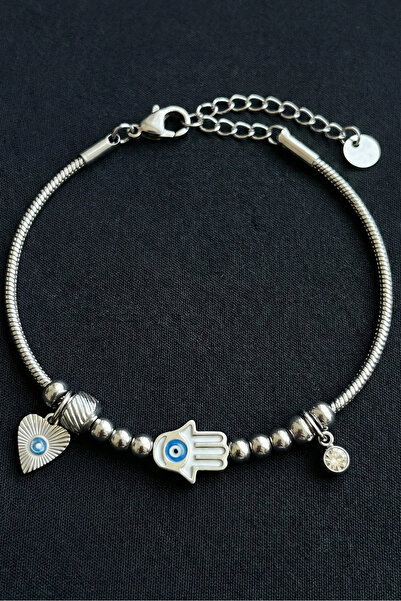 Modacaprea Çelik Hamsa Nazarlı Kelepçe Bileklik – 17+2 Cm Kadın Bileklik | Ka...