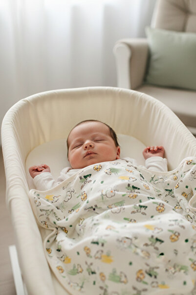 MAHFEL %100 Pamuklu Organik Sevimli Hayvan Baskılı Bebek Çocuk Battaniyesi